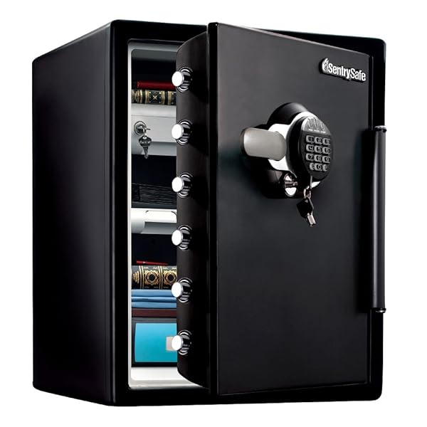 SENTRY (セントリー) 1時間耐火・耐水金庫 56.6L A4ファイル テンキー式 ダブルロック 鍵2本付き ブラ..
