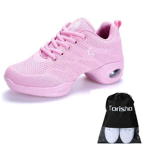 [Torisha] レディース ダンス スニーカー 女性 メッシュ スプリット ソール スポーツ ダンス シューズ プラットフォーム モダン ジャズ シューズ 女性 ダンス 靴 軽量 通気性 ピンク 22.5cm