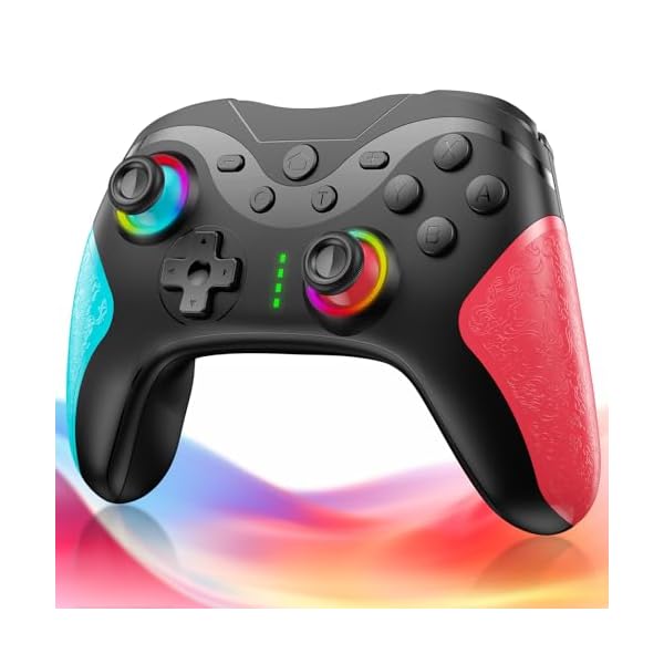Switch コントローラー TURBO連射機能 スイッチ コントローラー 20時間連続使用 1000mAh大容量 マクロ機能 背面ボタン付き 9色RGBライト Bluetooth 無線接続 ジャイロセンサー搭載 4階段HD振動 スリープ解除 プロコ