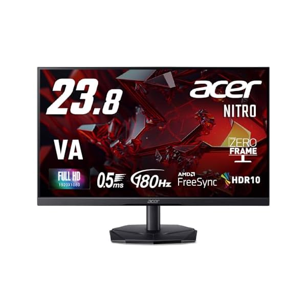 Acer ゲーミングモニター 23.8インチ VA フルHD 非光沢 180Hz 0.5ms NTSC 72% AMD FreeSync HDR10 HDMI 2.0 DisplayPort スピーカー・ヘッドフォン端子 搭載 Nitro KG241