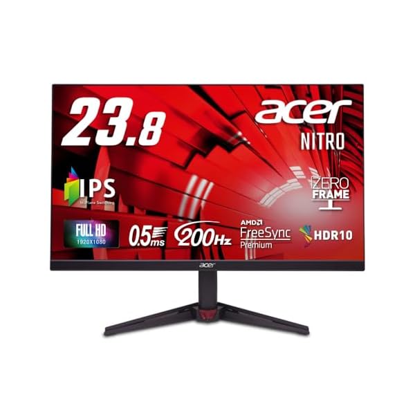 Acer ゲーミングモニター 23.8インチ IPS フルHD 非光沢 200Hz 0.5ms sRGB 99% AMD FreeSync Premium HDR10 HDMI 2.0 DisplayPort v1.2 スピーカー・ヘッドフォン端子