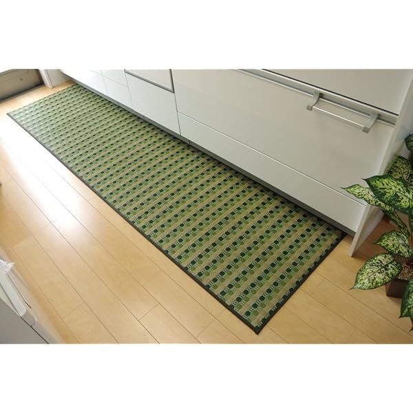 イケヒコ キッチンマット い草 い草マット 国産 ドット柄 Fドロップ グリーン 約60×240cm #8230870