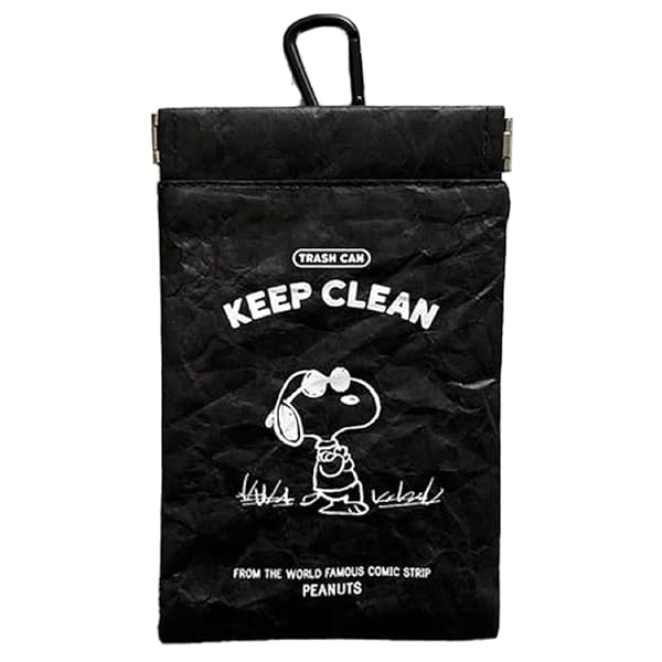 ヘミングス 携帯ゴミ箱 POY(ポーイ) PEANUTS 約10×16cm カラビナ&側面ポケット付き BLACK 4494104