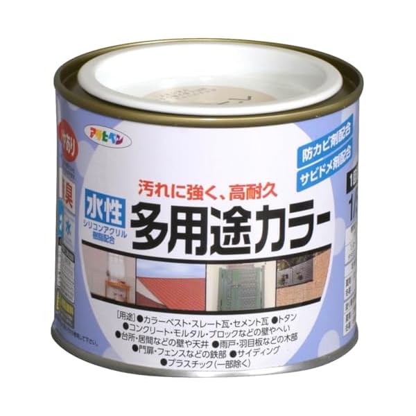アサヒペン 塗料 ペンキ 水性多用途カラー 1/5L ベージュ 水性 多用途 ツヤあり 1回塗り 高耐久 汚れに強い 無臭 防カビ サビドメ剤配合 シックハウス対策品 日本製のサムネイル
