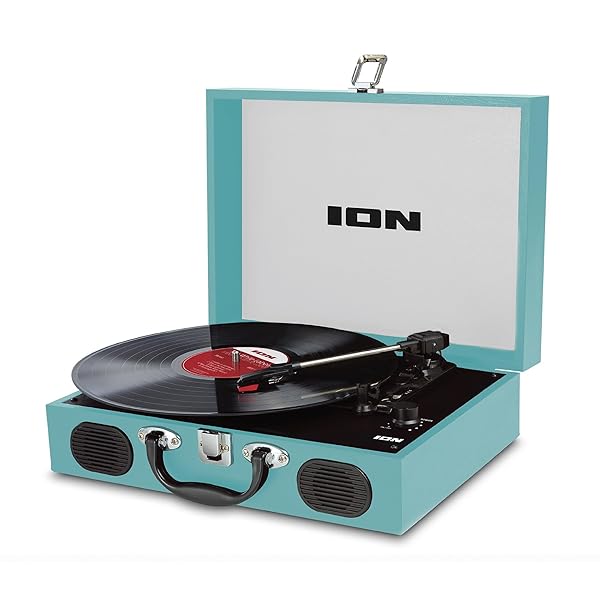 ION Audio ポータブルレコードプレーヤー スーツケース型 スピーカー内蔵持ち運び 電池でも稼働 Vinyl Transport 水色