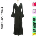 【超得★20 OFFクーポン】【中古】【セール】 ダイアンフォンファステンバーグ DIANE VON FURSTENBERG ワンピース チュニック 長袖 L ブラック レディース 春 /カシュクールフリルロングワンピース