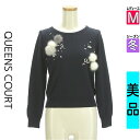 【期間限定★全品P10倍】【中古】【新着】 クイーンズコート QUEENS COURT ニット 長袖 M 紺色/ネイビー レディース 冬 /ファーポンポン付きニットトップス 【SPRING SPECIAL SALE】