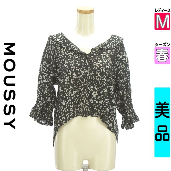  マウジー MOUSSY ブラウス 長袖 M ブラック レディース 春 /七分袖襟付きテールカットブラウス