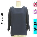 【5/8値下げ】【中古】【古着】 ロッソ ROSSO カットソー プルオーバー トップス レース8分袖カットソー 春物 春秋 春夏 紺色/ネイビー