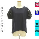 【5/8値下げ】【中古】【古着】 マーキュリーデュオ MERCURYDUO カットソー プルオーバー トップス リボン袖カットソー 夏物 春夏 紺色/ネイビー