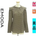 【5/8値下げ】【中古】【古着】 エモダ EMODA カットソー プルオーバー トップス ビッグカラーシボブラウス 秋物 秋冬 春秋 カーキ