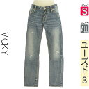 \超得★20%OFFクーポンで404円/ ビッキー VICKY デニムパンツ レディース オールシーズン ブルー S ダメージ加工ストレートデニムパンツ 【中古...
