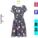 【5/8値下げ】【中古】【古着】 ダズリン dazzlin ワンピース チュニック ワンピース 花柄サテンギャザーワンピース 夏物 春夏 紺色/ネイビー