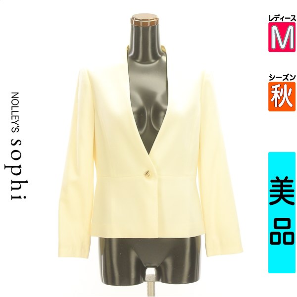 \感謝祭★20%OFFクーポンで2816円/ ノーリーズソフィ NOLLEY'S sophi ジャケット レディース 秋 アイボリー M ウール混カラーレスジャケット 【中古】【古着】 【大幅値下】春の感謝祭