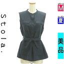 【5/8値下げ】【中古】【古着】 ストラ Stola. ブラウス シャツ ベルト付きノースリシャツ 夏物 春夏 紺色/ネイビー