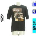 【5/8値下げ】【中古】【古着】 アズールバイマウジー AZUL BY MOUSSY Tシャツ トップス ピクチャープリントTシャツ 夏物 春夏 ブラック