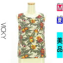 \週末限定★15%OFFクーポンで402円/ ビッキー VICKY カットソー プルオーバー レディース 夏 ノースリーブ ベージュ M 前途切替ボタニカル柄カ...