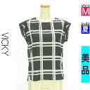\七夕限定★777円!?/ ビッキー VICKY カットソー プルオーバー レディース 夏 ノースリーブ ブラック M チェック柄フリンジカットソー 【中古】【古着】 【大幅値下】