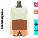 \週末限定★15%OFFクーポンで448円/ メルシーボークー mercibeaucoup ニット レディース 秋 長袖 ホワイト M 配色ローゲージニットトッ...