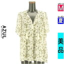 【5/8値下げ】【中古】【古着】 アズールバイマウジー AZUL BY MOUSSY カットソー プルオーバー トップス ミモザ柄キーネックシフォンカットソー 夏物 春夏 ホワイト