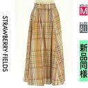 【5/8値下げ】【中古】【古着】 ストロベリーフィールズ STRAWBERRY-FIELDS ロングスカート マキシスカート スカート チェック柄綿麻ロングフレアスカート オールシーズン ベージュ