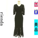【5/8値下げ】【中古】【古着】 リエンダ rienda ワンピース チュニック ワンピース レース切替五分袖ロングニットワンピース 夏物 春夏 ブラック