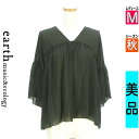 【5/8値下げ】【中古】【古着】 アースミュージック&エコロジー earth music&ecology カットソー トップス フレアスリーブボリュームシフォンカットソー 秋物 秋冬 春秋 ブラック
