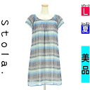 【5/8値下げ】【中古】【古着】 ストラ Stola. ワンピース チュニック ワンピース ドットシフォンギャザーワンピース 夏物 春夏 ブルー