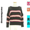\週末限定★15%OFFクーポンで458円/ メルシーボークー mercibeaucoup ニット レディース 秋 長袖 ブラック M メッシュ切替ボートネック...