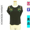 【5/8値下げ】【中古】【古着】 アーバンリサーチ URBAN RESEARCH Tシャツ トップス 刺繍入りフレンチスリーブカットソー 夏物 春夏 ブラック