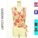 【4/15値下げ】【中古】【古着】 クイーンズコート QUEENS COURT カットソー プルオーバー トップス 花柄カシュクールノースリブラウス 夏物 春夏 イエロー