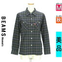 \24H限定★10%OFFクーポンで910円/ ビームス BEAMS カジュアルシャツ レディース 秋 長袖 紺色/ネイビー M チェック柄ストレッチシャツ 【...