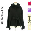 【4/15値下げ】【中古】【古着】 クイーンズコート QUEENS COURT コート アウター ベルト付きワイドフレアスリーブショートコート 冬物 冬 秋冬 ブラック