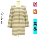 \24H限定★10%OFFクーポンで1485円/ テチチ Te chichi コート レディース 秋 ブラウン M ノーカラーボーダーロングコート 【中古】【古...