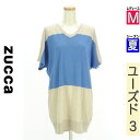 \超得★20%OFFクーポンで1760円/ ズッカ ZUCCa ニット レディース 夏 半袖 ベージュ M 配色切替ロングサマーニットトップス 【中古】【古着】...