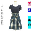 【4/23値下げ】【中古】【古着】 ウィルセレクション WILLSELECTION ワンピース チュニック ワンピース ベルト付き異素材切替チェック柄膝上ワンピース 夏物 春夏 紺色/ネイビー