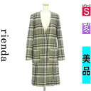【10/29値下げ】【中古】【古着】 リエンダ rienda コート アウター チェック柄ノーカラーロングコート 冬物 冬 秋冬 グレー