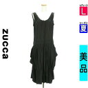\SS開始2H限定★33%OFFクーポン/ ズッカ ZUCCa キャミワンピース レディース 夏 ブラック L ティアードフリル膝下ワンピース 【中古】【古着】 【大幅値下】全品ポイント10倍