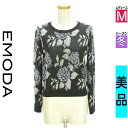 【4/23値下げ】【中古】【古着】 エモダ EMODA ニット トップス 花柄コンパクトニットトップス 冬物 冬 秋冬 ブラック