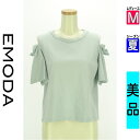 【4/23値下げ】【中古】【古着】 エモダ EMODA Tシャツ トップス オープンショルダーカットソー 夏物 春夏 水色/ライトブルー