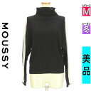 \超得★20%OFFクーポンで2200円/ マウジー MOUSSY ニット レディース 冬 長袖 ブラック M バイカラーラインドルマンニットトップス 【中古】...
