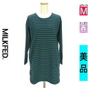 【4/23値下げ】【中古】【古着】 ミルク フェド MILKFED. ワンピース チュニック ワンピース バックリボンボーダー膝上ワンピース 春物 春秋 春夏 紺色/ネイビー