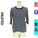 【4/23値下げ】【中古】【古着】 ミルク フェド MILKFED. Tシャツ トップス ハートポケット付きボーダーTシャツ 夏物 春夏 パープル