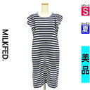 【4/23値下げ】【中古】【古着】 ミルク フェド MILKFED. ワンピース チュニック ワンピース フレンチスリーブ膝上ボーダーワンピース 夏物 春夏 紺色/ネイビー