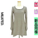 【4/23値下げ】【中古】【古着】 ミルク フェド MILKFED. ワンピース チュニック ワンピース リボン付きスリーブボーダーミニワンピース 春物 春秋 春夏 グレー