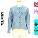 【4/23値下げ】【中古】【古着】 ミルク フェド MILKFED. ジャケット アウター ボリューム袖ノーカラーデニムジャケット 春物 春秋 春夏 水色/ライトブルー