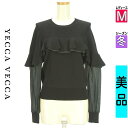 \超得★20%OFFクーポンで2728円/ イェッカヴェッカ YECCA VECCA ニット レディース 冬 長袖 ブラック M 袖シアー切替フリルリブニットト...