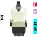 \週末限定★3000円OFFクーポン配布中/ ラエフ la.f... ニット レディース 春 長袖 ホワイト L 配色リネンニットトップス 【中古】【古着】【セ...