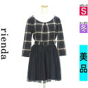 【中古】【古着】 リエンダ rienda ワンピース チュニック ベルト付きチェック柄起毛×チュールミニワンピ 冬物 冬 秋冬 紺色/ネイビー