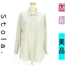【4/23値下げ】【中古】【古着】 ストラ Stola. ブラウス シャツ パールボタンストライプシャツ 春物 春秋 春夏 グレー